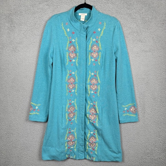 Sundance Coat Womens M Blue Freya Embroidered Duster Jacket Boho Hippie Festival - Picture 1 of 12
